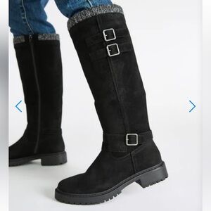 Black Detailed Buckle Tall Boots